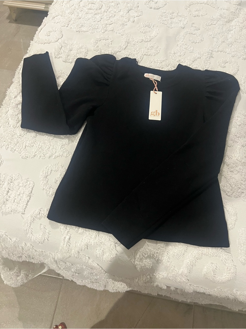 GB girls Black Long-Sleeve Puff Shoulder Top